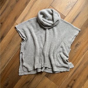 Women’s Crown & Ivy - Crochet Turtleneck Poncho Sweater, Silver Gray, Size OS